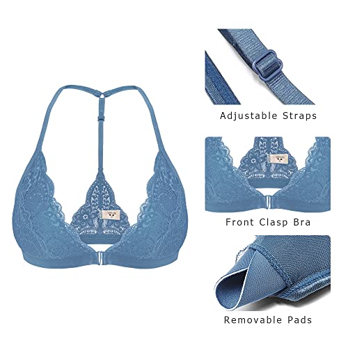 Image of SHEKINI Women's Lace Bra Wireless Padded Triangle Bralettes for Women Front Closure Halter Bras for Women