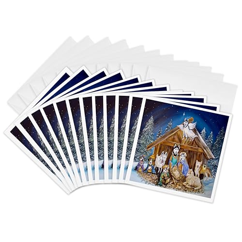 Cartes de vœux bouquet de chiens crèche de Noël 15x15 cm 3dRose Gc_334360_2 lot de 12