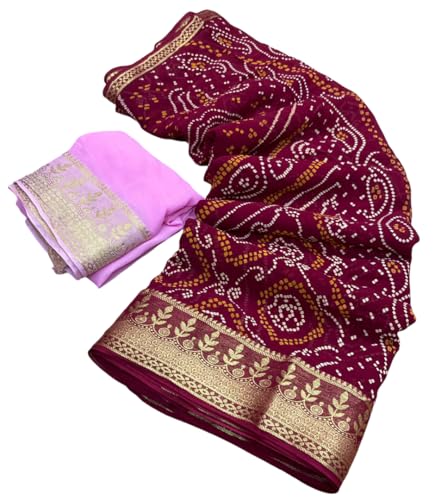 Image of Women's Pure Georgette Jaipuri Saree, Rose Zari Weaving Design Saree with Blouse Peice