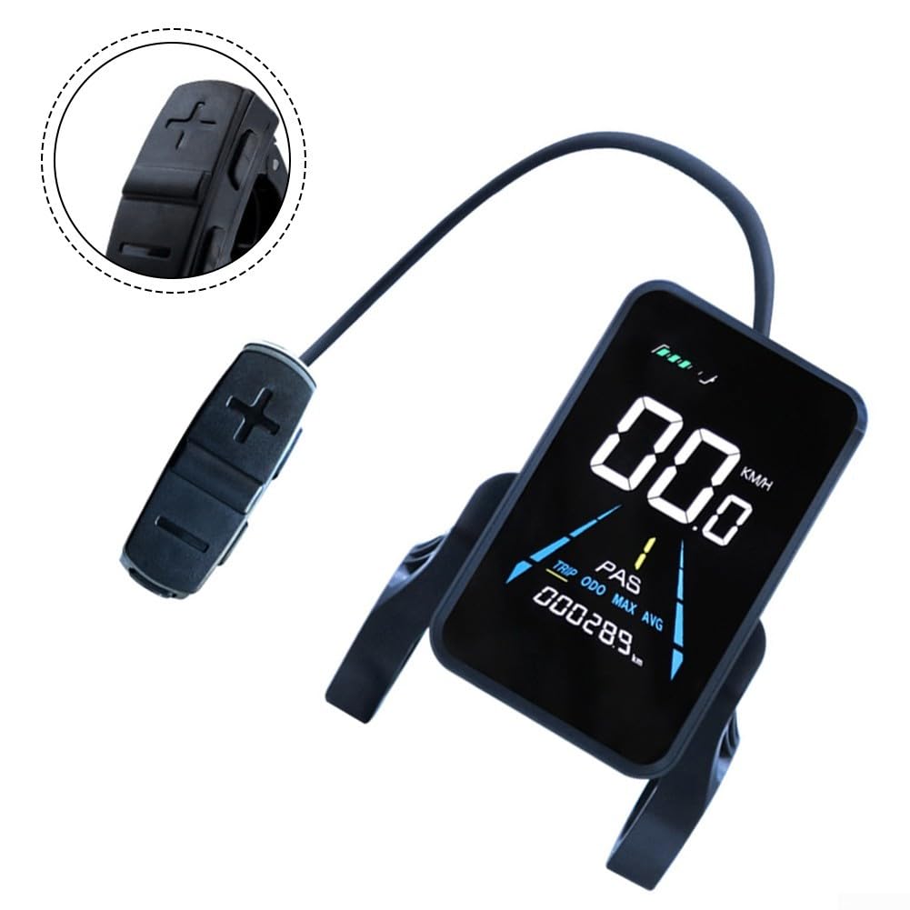 Écran LCD électrique pour vélo - Écran en verre robuste avec double capteur de vitesse - Montage facile sur le guidon - Instrument noir avec câbles