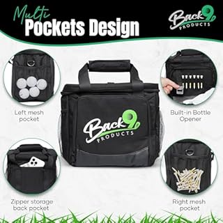 Back9Products Golf Cart Cooler Bag with Magnetic Lid - 12 Can Soft Sided Insulated Cooler, Leakproof & Waterproof - Portable Cooler - Push Carts, Work, Camping, Travel, Men & Womens Gifts (Black)