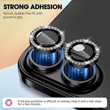Image of for iPhone 16 /16 Plus Camera Lens Protector Bling Individual Metal Diamond Ring 9H Hardness Scratchproof Protector, Stylish Phone Accessories, Case Friendly (Black Diamond)