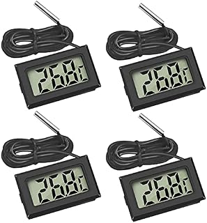 Thlevel 4x Digital LCD Thermometer Temperature Monitor with External Probe for Fridge Freezer Refrigerator Aquarium (4x Black)
