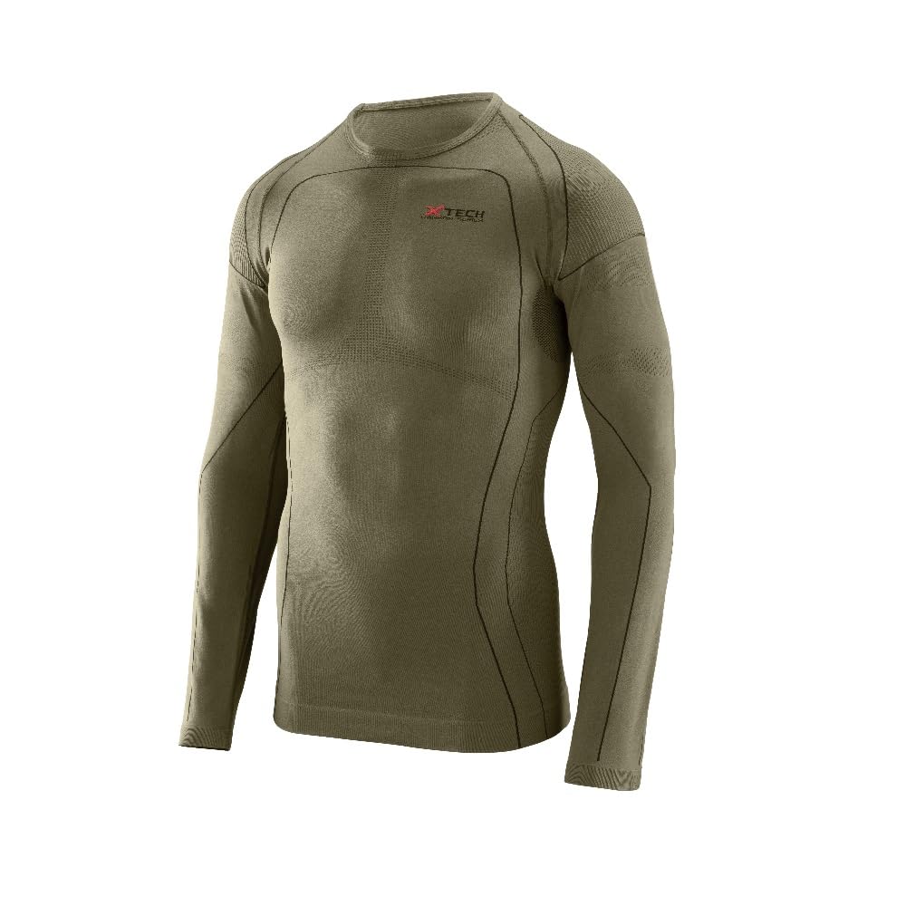 Predator 3 - Camiseta técnica de cuello redondo, gramaje medio, termorregulador y transpirable, multideporte al aire libre, verde militar