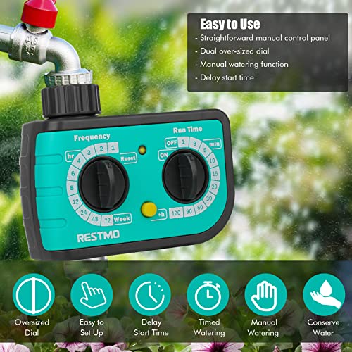 Restmo Hose Timer Manual Control, Digital Water Timer For Garden Hose Watering And Lawn Sprinkler Irrigation, Fit Outdoor Faucet & Spigot, Easy To Program, Rain Delay #TOP1