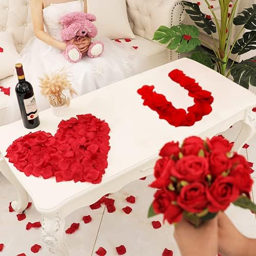 OWLKELA 1200 Pieces Red&Pink Rose Petals, Artificial Rose Flowers No-Taste Emulation Rose Petals for Romantic Scenes Wedding Anniversary, birthday, Confession Decoration, Waterproof and Do Not Fade