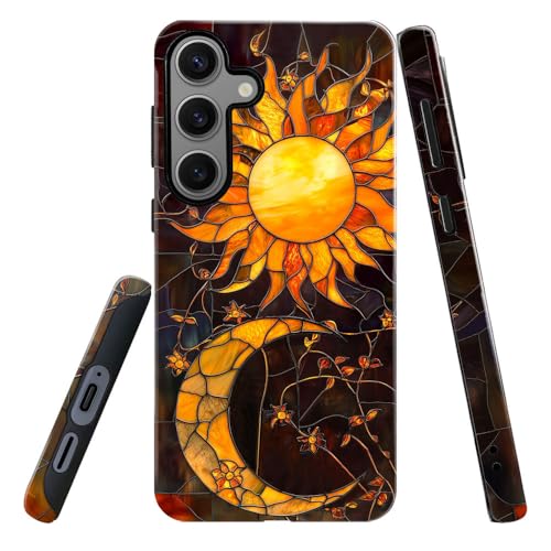 DAIZAG Case for Samsung Galaxy S24 Plus,Military-Grade Protection Cover,Moon Sun Stars Stained Glass（Glossy）