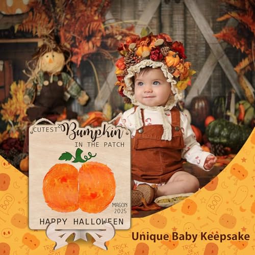 Image of Cutest Little Pumpkin in the Patch Wood Sign, Baby's First Halloween Keepsake Craft, My First Halloween DIY Baby Bum Pumpkin Art Kit, Stand & Hanging Rope, Fall Baby Gift, Decor Photo Prop Milestones
