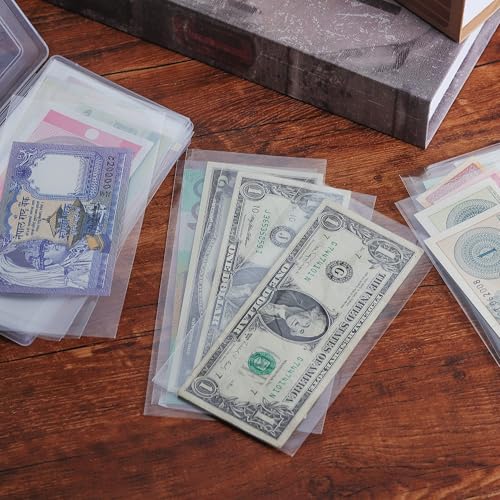 Uncle Paul 100 Stück Dollar Billhalter mit Aufbewahrungsbox, Clear Paper Money Sleeves Währungshülsen und Inhaber Geld Sammlung Särme Banknotenhülsen für den Sammler PN02