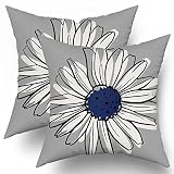 Navy Blue Daisy Pillow Covers 18X18 in Spring Summer Floral Couch Pillow Cases Modern Abstract Flowe