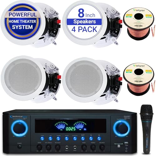 Sound System Kit - 1000 W Bluetooth Amplifier w/ 4 Qty of 8