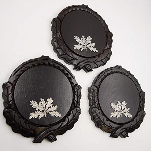 GTK - Juego de 3 placas de cuña talladas oscuras AF 16 cm con 3 hojas de roble de 6 hojas, portada de cuñas, tabla de especias, cartel para trofeos