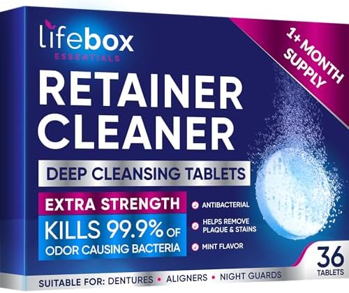 Retainer Cleaner Tablets - 36 Denture Cleaning Tablets & Aligner Cleaner - Removes Odors & Stains โ For Aligners, Retainers, Dentures, Night Guards - Mint Flavor