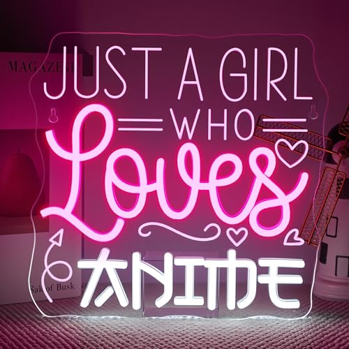 Image of Just a Girl Who Likes To Watch Anime Neon signs Anime Girl Neon Sign LED Light with Dimmer for Bedroom Office Hotel Pub Cafe Bar Home Art Recreation Room Man Cave Wall Decor Pink