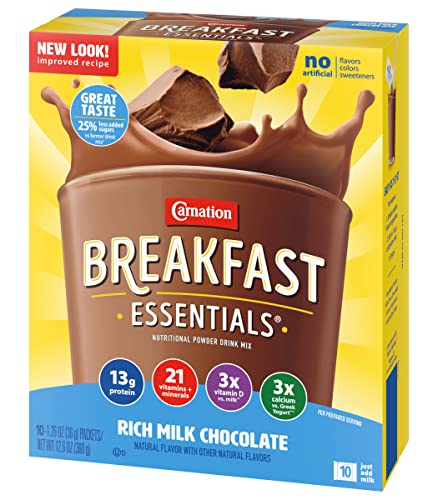 Carnation Breakfast Essentials Nutritional Powder Drink Mix Packets, Rich Milk Chocolate, with Protein, Vitamins & Minerals, 10 Drink Mix Packets/Box (Pack of 1) - Thumbnail 4