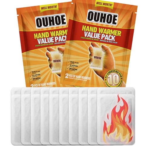 Disposable Hand Warmers 20 Pcs Hand Warmer Value Pack 10 Hours Heating Super Long Lasting - Air Activated - All Natural for Body Hands & Toes - Odorless Hot Hand Warmer for Outdoor Activities