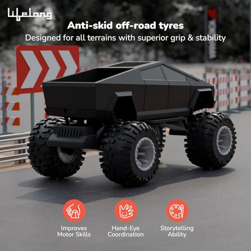 Image of Lifelong Cuppy Cyberon Rechargeable Remote Control Truck for Kids 6 12 Years|Off Road Turbo Speed, 2.4GHz Remote 100 ft, Type C Charging, LED Lights, BIS Certified RC Car for Kids (LLCRMT01) (Black)