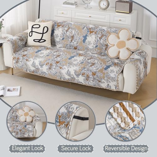 Image of HOKIPO Reversible Quilted Sofa Cover 3 Seater and 1 Seater Set, 4 Seater(3+1) Sofa Cover, Easy Drape Series, Urban Floral (IN-1101 + IN-1099-ED4)