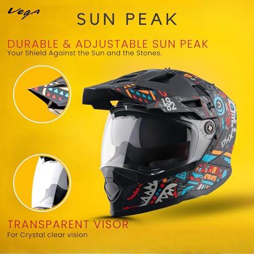 Image of Vega VF 11 Dirt-X Challenge Full Face Riding Helmet with Matte Shock Absorbing Shell, Aerodynamic Design, Ventilated Interior, Aggressive Racing Styling Dull Black Red -XL