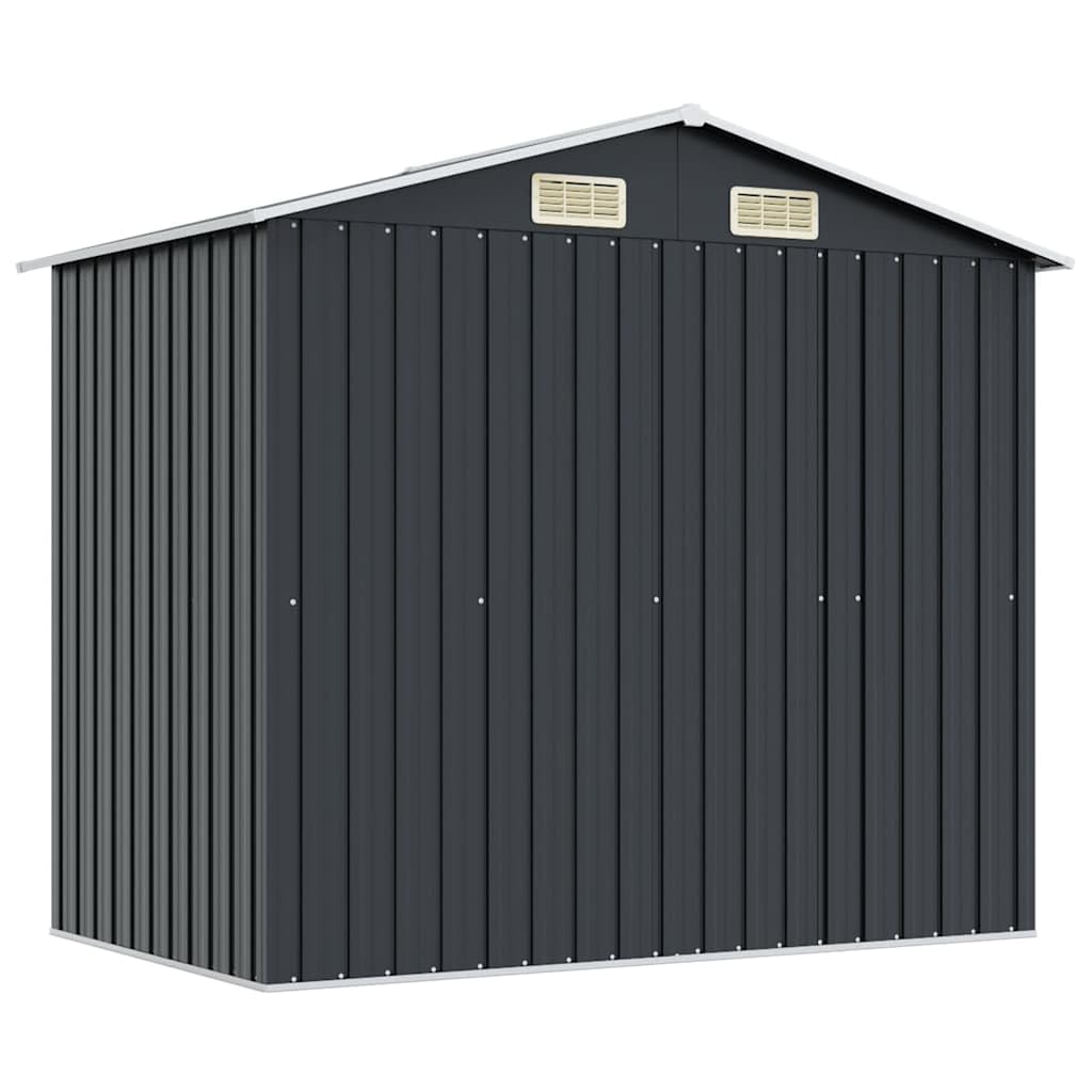 Gartenhaus aus Metall, Anthrazit, 204 x 132 x 186 cm, Gartenschuppen aus Stahl mit Doppelschiebetür, 4 Lüftungsöffnungen, Bodenrahmen, korrosionsbeständig und wetterfest