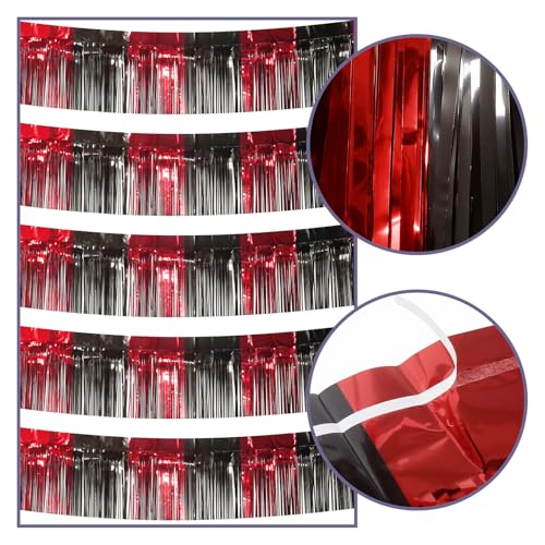 Image of 5 Pack 10 Feet Black Red Foil Fringe Garland Tinsel Parade Float Fringe for Trailer Car Birthday Party Decoration Hanging Backdrop Banner Table Skirts