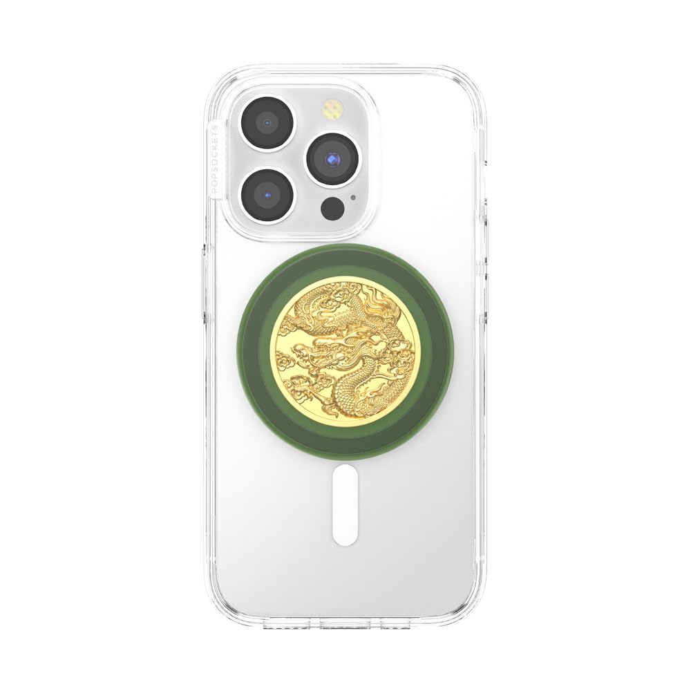 PopSockets Poignée de téléphone MagSafe avec Support, Support magnétique, Partie supérieure Interchangeable, Maintien sûr pour iPhone MagSafe, téléphone et Tablette, Dragon émaillé