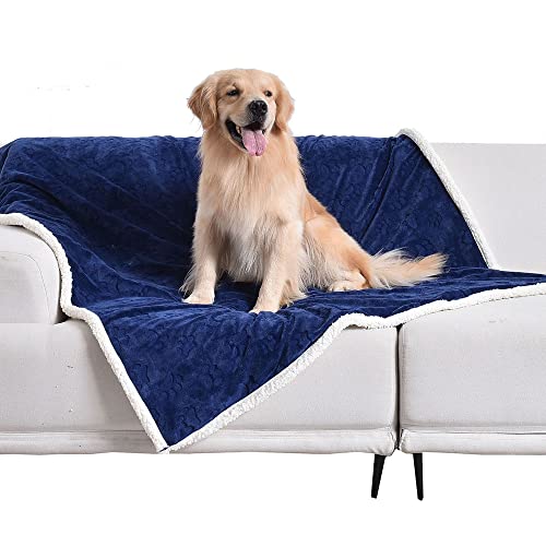 Qeils Waterproof Blanket for Bed, Dog Blankets for Large Dogs, Waterproof Cat Blanket Washable, Soft Sherpa Fleece Puppy Blanket, Reversible Throw Protector for Couch Car, 50"X60", Navy Blue by Qeils - Used condition - US$17.23