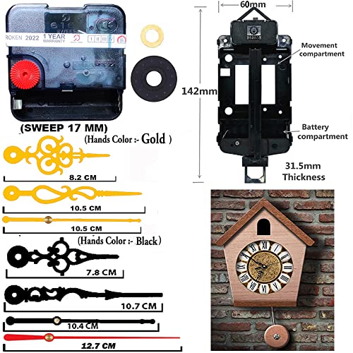 Image of Silent Pendulum Type Quartz Clock Moviment Mechanism 17 MM Sweep Silent Motor DIY Kit (Needles : Antique Black,Gold,Red)