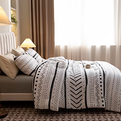 Smoofy Aztec White Comforters Queen Size, Folkloric Art Pattern Bedding Sets Queen Boho Aztec Bohemian Queen Comforter Set With Soft Microfiber Fill Bedding, 1 Comforter 2 Pillowcases #TOP4