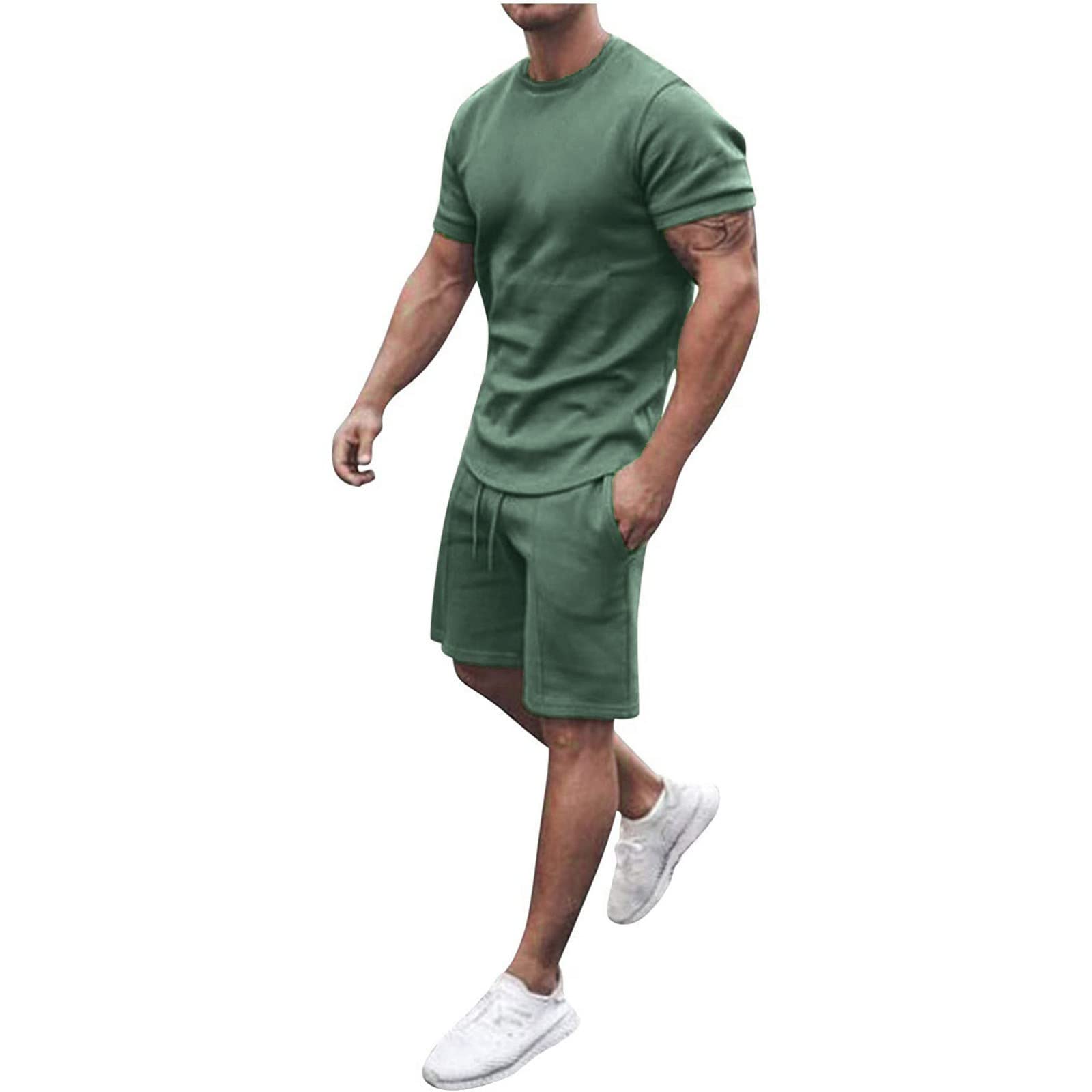 NUSGEAR 2023 Chándal Hombre Traje Hombre 2pc Camiseta manga corta y pantalones corto colore sólido Completo Deportivo Fitness Jogging Gym Tracksuit Conjunto Verano Basic Moda Causal Cómodo Chándal