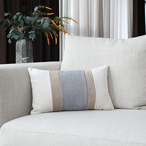 Boysum Farmhouse Decorative Throw Pillow Cover Gray And Gray Coffee Pillow Cover For Couch Sofa Bedroom 12X20 Inch Set Of 2 Patchwork Striped Pillow Covers Modern Decor (Gray Coffee) #TOP6