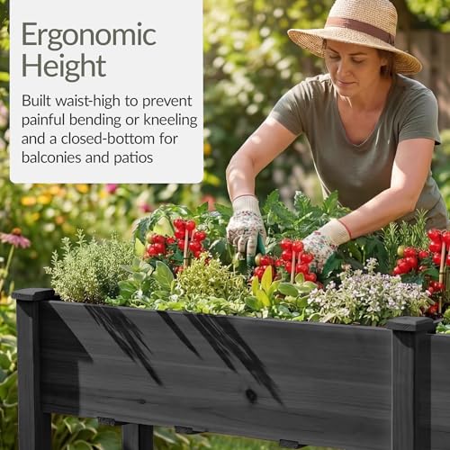 Image of Best Choice Products 72x24x30in Raised Garden Bed, Elevated Wood Planter Box Stand for Backyard, Patio, Balcony w /Divider Panel, 6 Legs, 300lb Capacity - Black