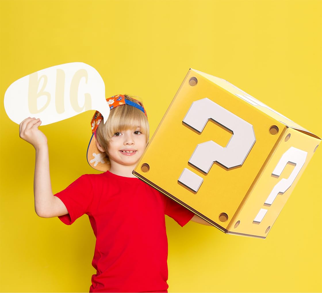 6 Pack Giant 11.8x11.8 Inch Question Boxes for Video Game Birthday Party Supplies | Cardboard Party Favor Boxes for Kids Video Games, Baby Shower &