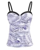 Talisea Women's Underwire Tankini Top Only Tummy Control Swimsuit Top Push Up Bathing Suit Top No Bottom White Leaf XL