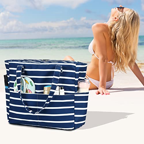 Large Beach Tote Bag With Zipper Pockets Waterproof Sandproof Pool Bags Gym Bag With Wet Compartment Travel Carry On Women #TOP6