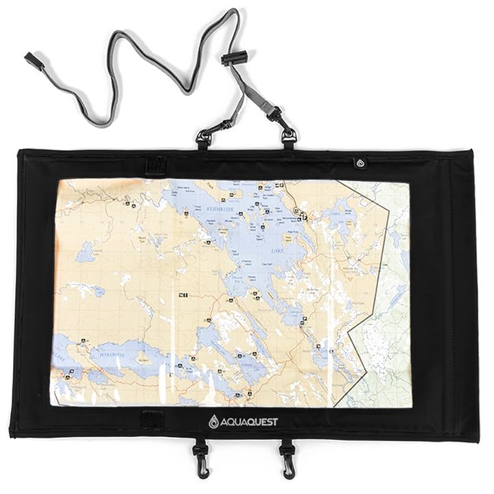 AquaQuest Trail Map Case - 100% Waterproof Document Dry Bag Holder with Clear Window & Lanyard (Black)
