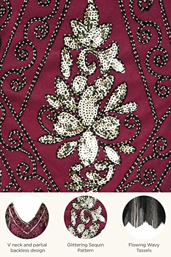 Miniatura 5 de Artideco - Vestido De Mujer Estilo Años 20 Con Mangas Cortas, Disfraz De Gatsby Para Fiestas Temáticas Rojo Dorado M-36 38 40