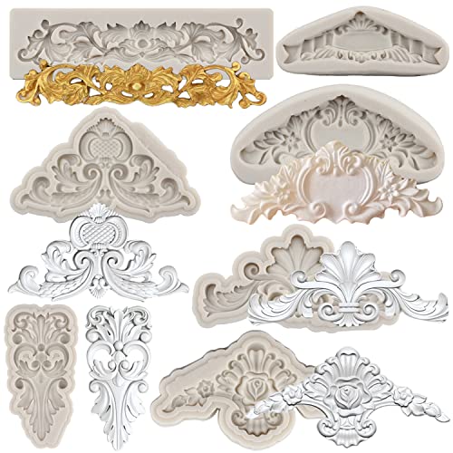 Baroque Style Curlicues Scroll Lace Silicone Fondant Molds Relief Flower Molds Filigree Mold For 3D Sculpted Cake Decoration Cupcake Topper Chocolate Gum Paste Candy Polymer Clay Set Of 7