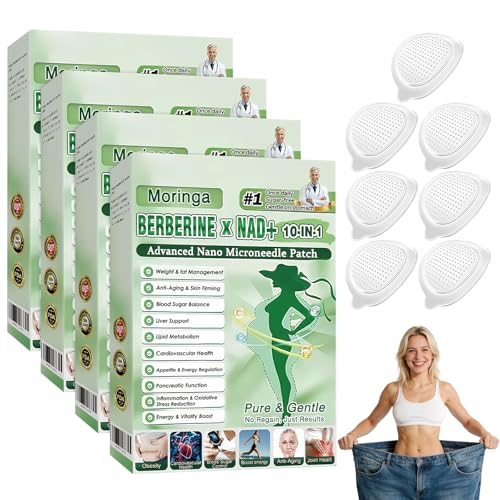 New Nano Microdarts Moringa Berberine Patch,Moringa & Berberine Patches for Weight Management,10-in-1 Natural Berberine Patches for Women Men, Ultra-Thin Invisible Gentle Skin Formula (4 Pack)