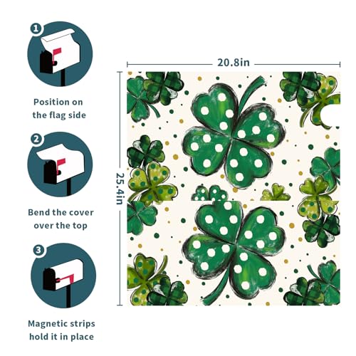 Image of St. Patrick's Day Mailbox Covers Magnetic Standard Size 21 X 25.5 Inch Green Shamrock Magnetic Mailbox Cover St Patricks Day Mailbox Wraps Post Box Cover Decoration Outdoor Garden Home Yard