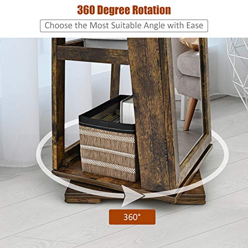 Charmaid 360° Rotating Jewelry Armoire With Higher Full Length Mirror, Standing Lockable Jewelry Cabinet Organizer, Large Storage Capacity, Inside Makeup Mirror, Rear Storage Shelves (Rustic Brown) #TOP4
