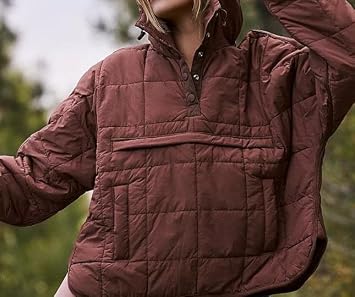 Womens Puffer Jacket Oversized Winter Quilted Jacket Lightweight Button Down Hooded Pullover Overcoat Outerwear