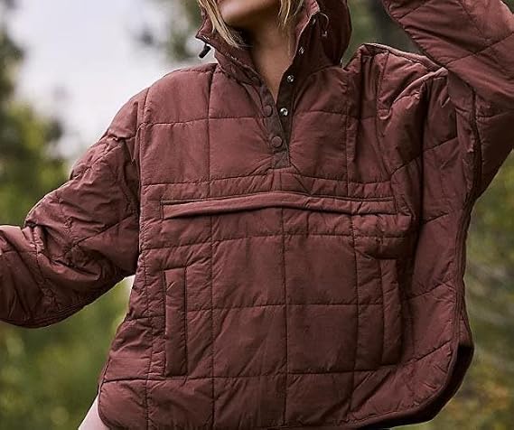 Womens Puffer Jacket Oversized Winter Quilted Jacket Lightweight Button Down Hooded Pullover Overcoat Outerwear