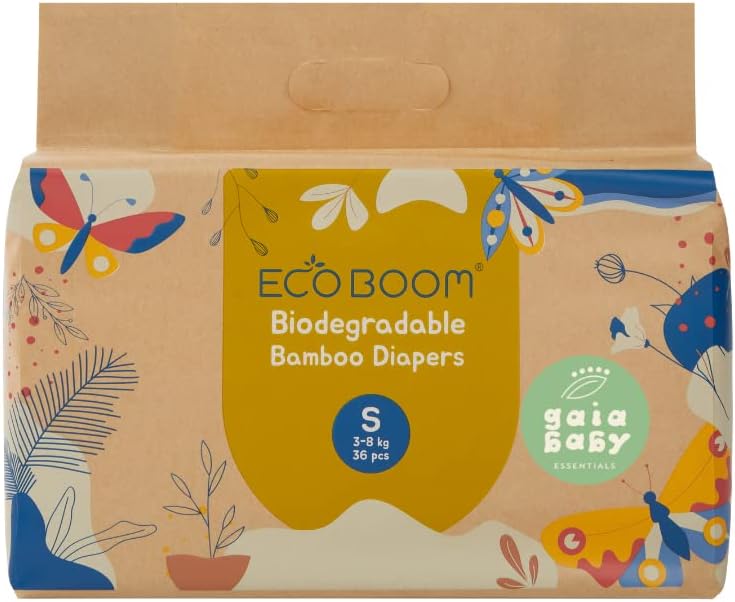 Eco Boom Premium Bamboo Eco-Friendly Diapers Rash Free, Super Dry, Quick Absorb, Tape Style Diaper for Baby & Toddler (Small)