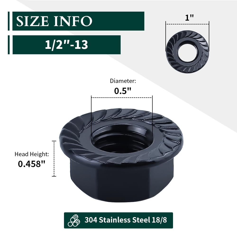 1/2"-13 Hex Head Serrated Flange Nuts, 304 Stainless Steel 18-8 Hexagon - View #12