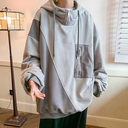 Men's Hood Hoodie Contrast Panels Pullover Casual Sweatshirt with Adjustable Drawstring Fall Winter3