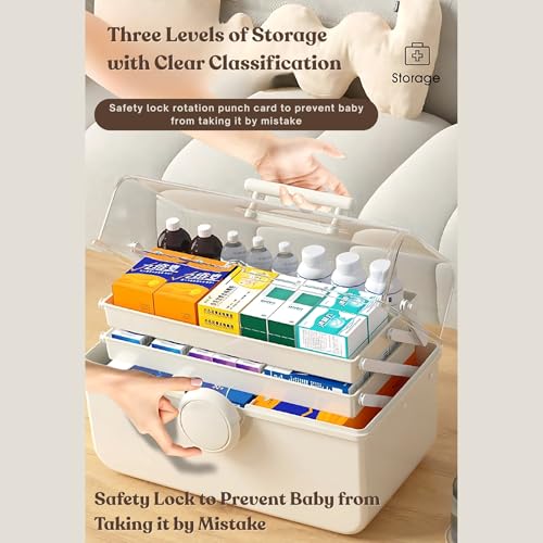 Image of HoopVool Clear Plastic Medicine Storage Box Organizer, Family Emergency Kit Portable Lockable Container for, Art Craft and Cosmetic Household Organizer (Pink, First Aid Box)