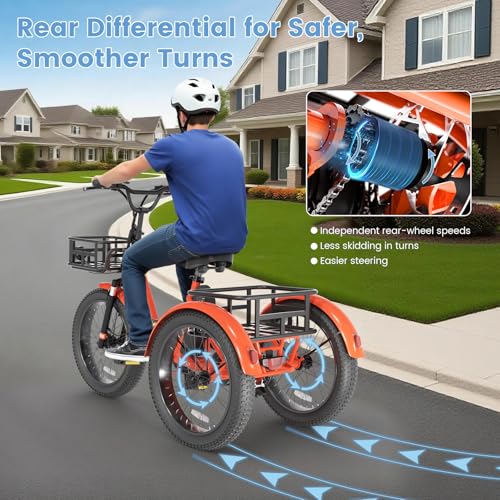 MOONCOOL Electric Tricycle for Adults, 500W/750W 48V Folding Electric Trike Peak Power 1100W, 20\"x3.0\" Fat Tire 3 Wheel Ebike, Aluminum Adult Tricycle with Removable Battery, Rear Differential