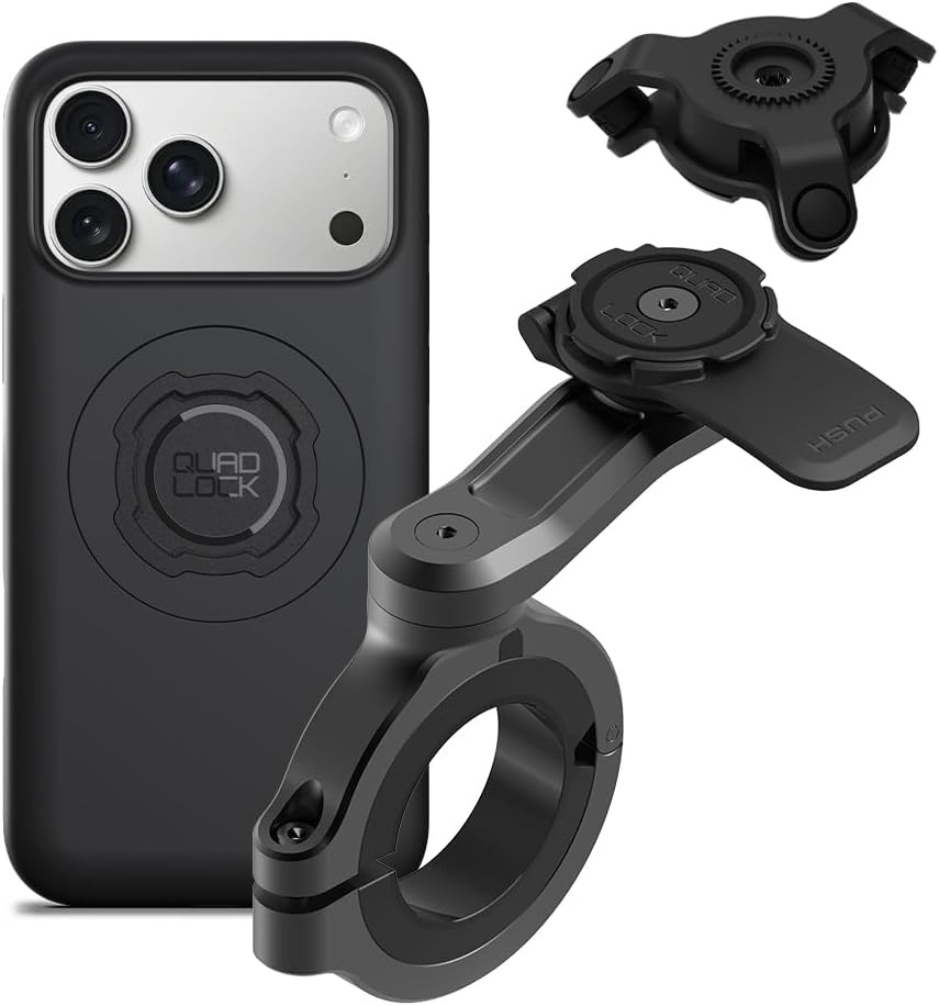 Quad Lock Motorcycle Handlebar Phone Mount PRO - Large with Vibration Dampener and MAG Phone Case for iPhone 17 Pro Max