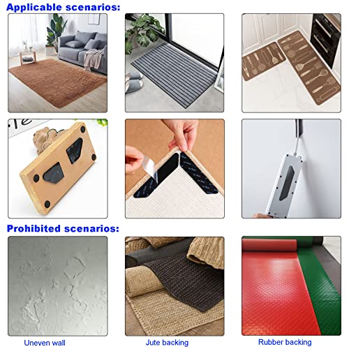 Synjya Washable Black Carpet Rug Gripper Pad, Easy Use Reusable Double Sided Non Slip Anti Curling Self Adhesive Tape Area Grip Mat #TOP3